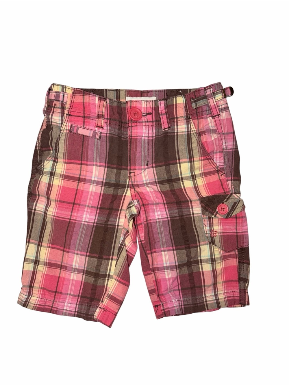 Vintage Y2K Limited Too Pink Brown Plaid Cargo Bermuda Shorts Girls 6 Preppy